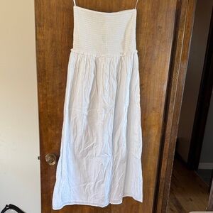 Only White Strapless Smocked Maxi Dress